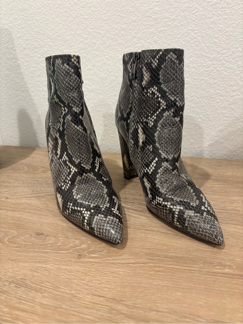 Sam Edelman Snake-Print Pointed Toe Ankle Boots - Black & Gray